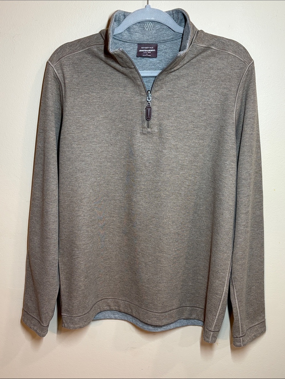 Men's Quarter-Zip Pullover, Reversible- Taupe & Gray